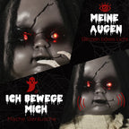  Outsunny 83cm Halloween Dekoration Geisterpuppe Mit Spezialeffekten Und Soundfunktion Rote Augen Mit Leuchtern Motorisierte Räder Horrorpuppe