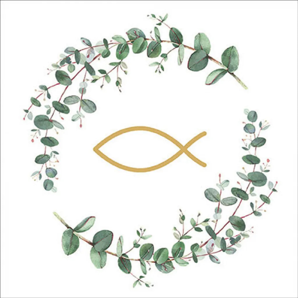  20 Cocktail-Servietten Fisch Eukalyptus Kommunion Komfirmation