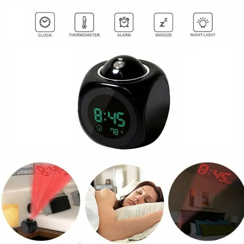  LED Digital Wecker Mit Projektion Tischuhr Schlummer Temperatur Mit Projektion Projektor(Schwarz)