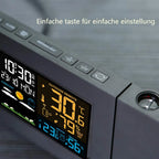  FanJu Wecker, Wetterstation Funk Mit Außensensor/Projektionswecker/Innen-/Außentemperatur Und Luftfeuchtigkeit/Mondphase/Funkwecker