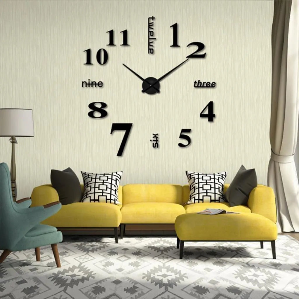  Moderne Mute DIY Große Wanduhr 3D Aufkleber Home Office Decor Geschenk (Silber)