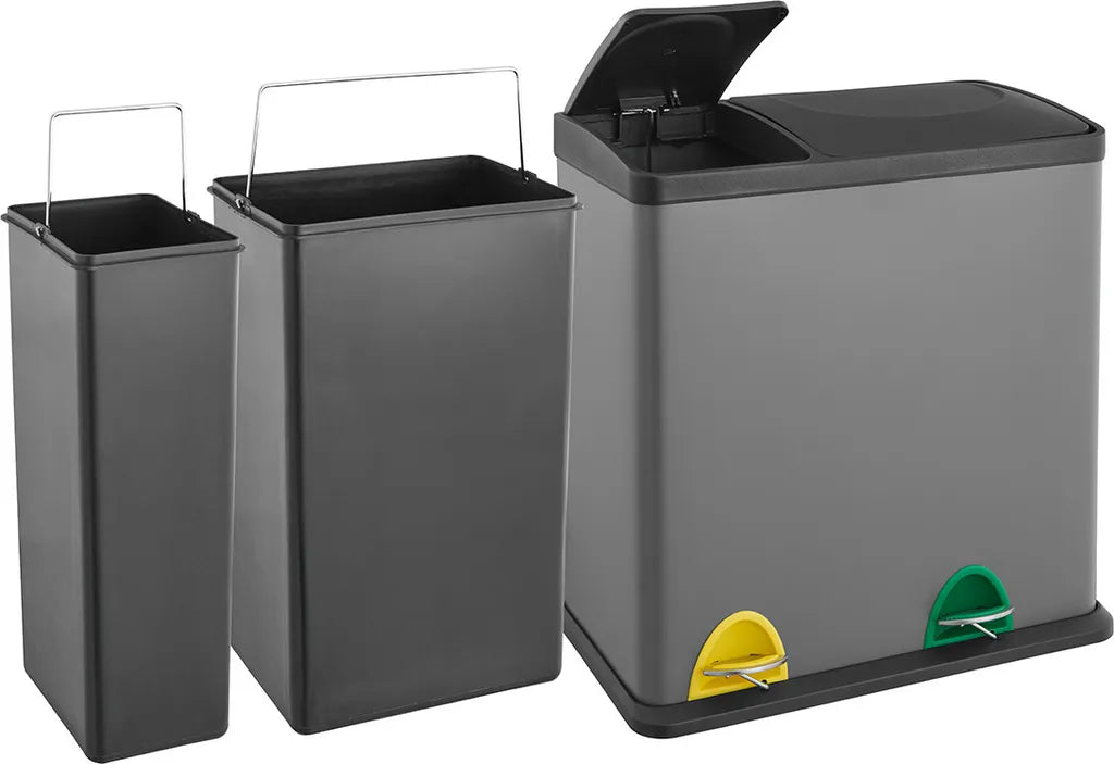 SVITA TC2Combo35 Mülleimer Grau Stahl Abfalleimer Mülltrennung (12l + 23l) Papierkorb