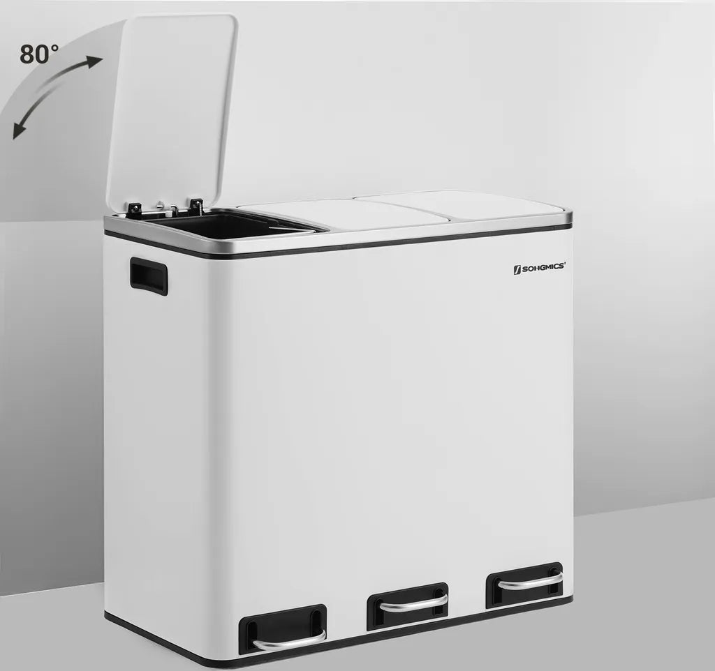  SONGMICS Mülleimer 54L Treteimer Mit 3 Fächern 3 X 18L Abfalleimer Softclose Mülltrennsystem Mit Fußpedalen Weiß LTB54WT