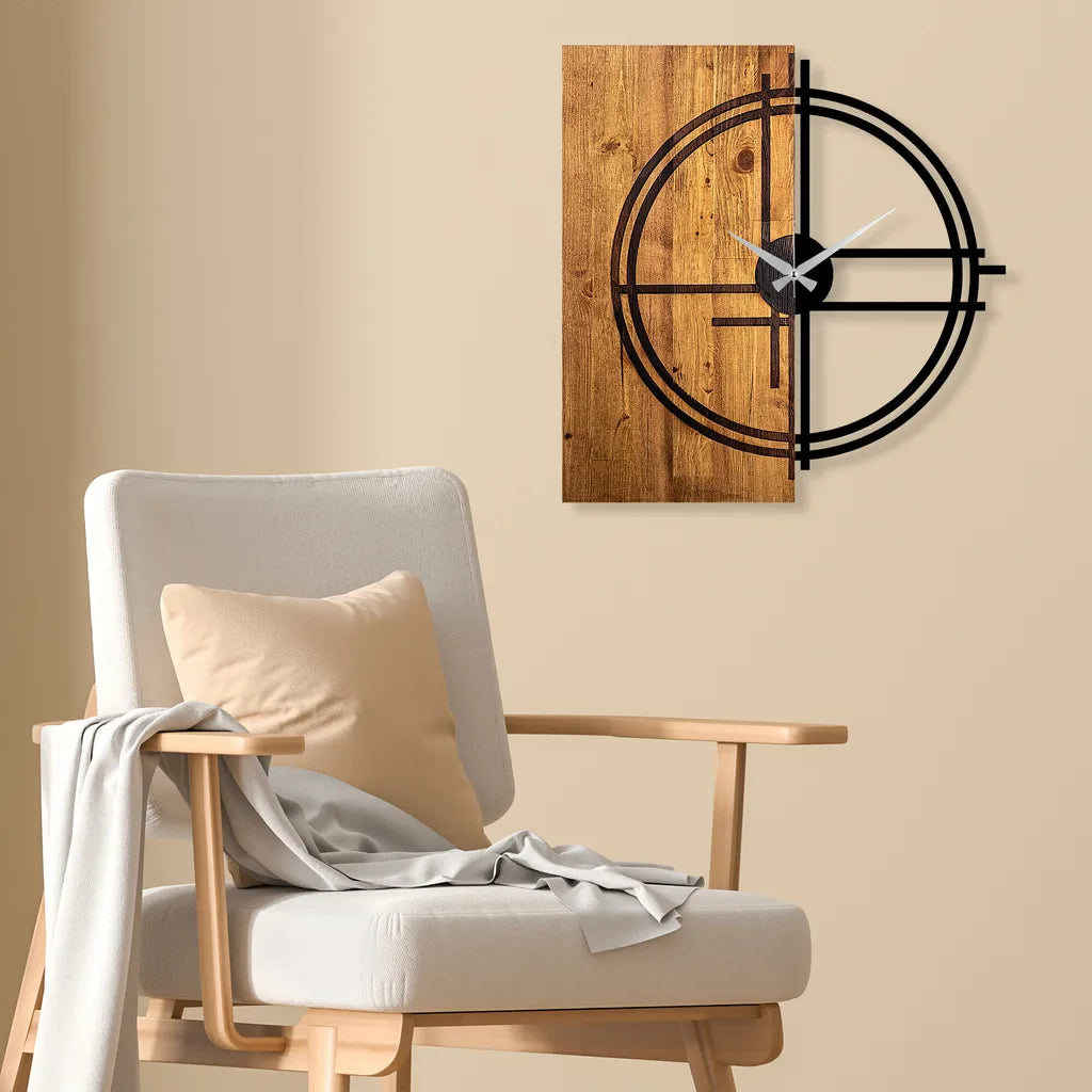  Wallity, Wooden- TNL1138, Leichte,Walnuss, Wanduhren, 56 X 3 X 58 Cm, 100% Holz (Dicke: 3 Cm) / Metall (Dicke: 1