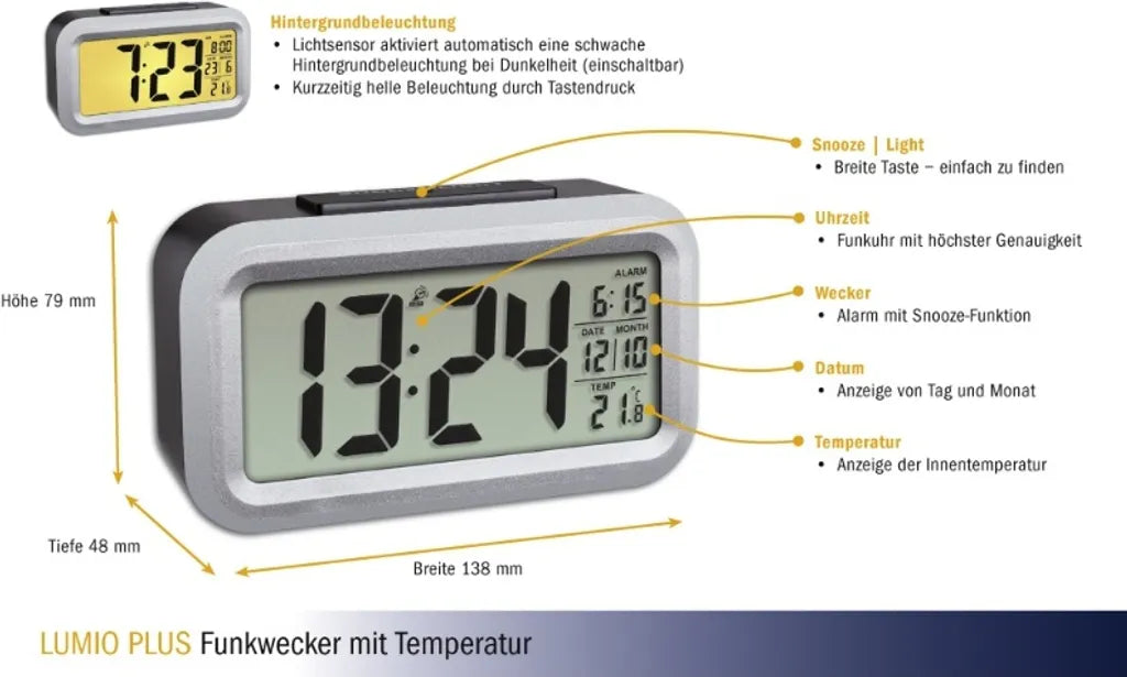  TFA Dostmann Lumio . Radiowecker, Kunststoff, Schwarz