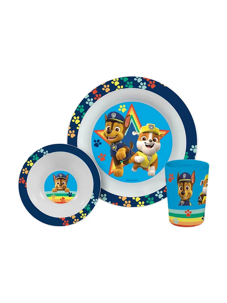  P:os Frühstücksset Paw Patrol (Teller, Schale Trinkglas) 3teilig, Blau, 3-teilig (1 Set)