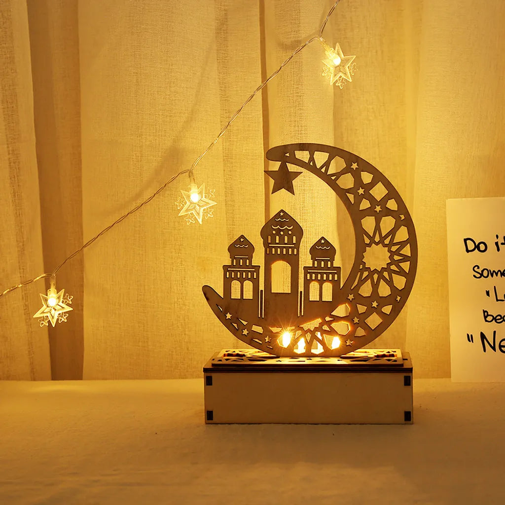  LED Holz Mond Lampe Nachtlicht Muslim Ramadan Eid Mubarak Deko Tischdekoration Dekoleuchten