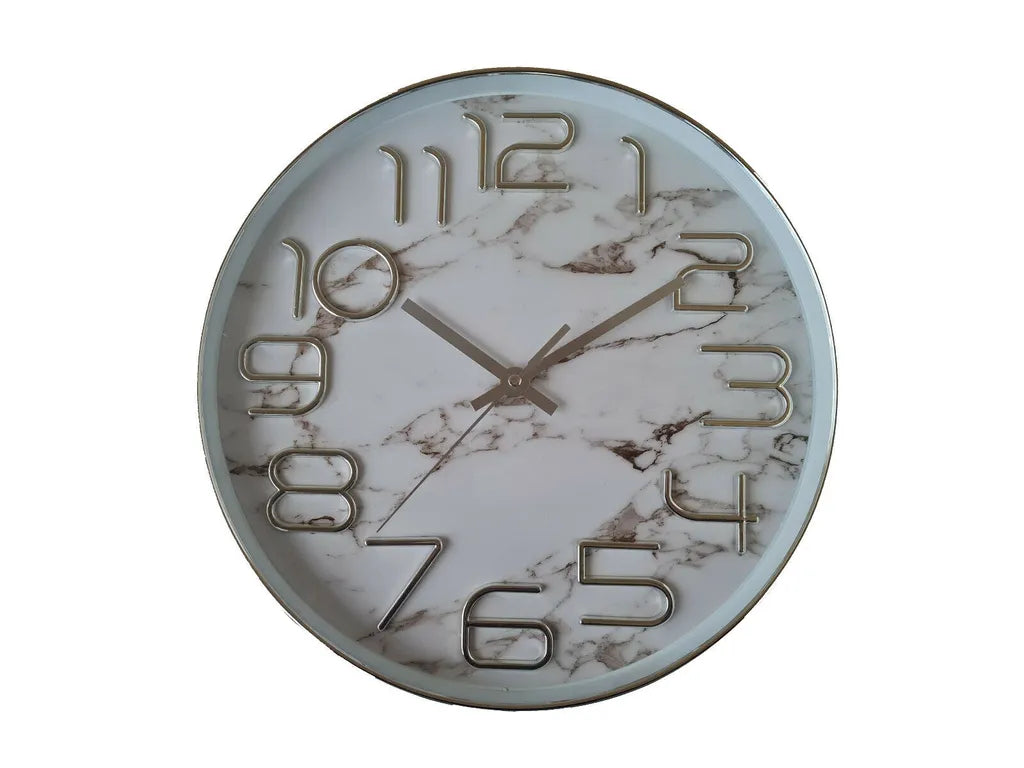  Wanduhr Uhr Marmor MARMOROPTIK Geräuscharm Weiß Grau 30cm SILBER NEU