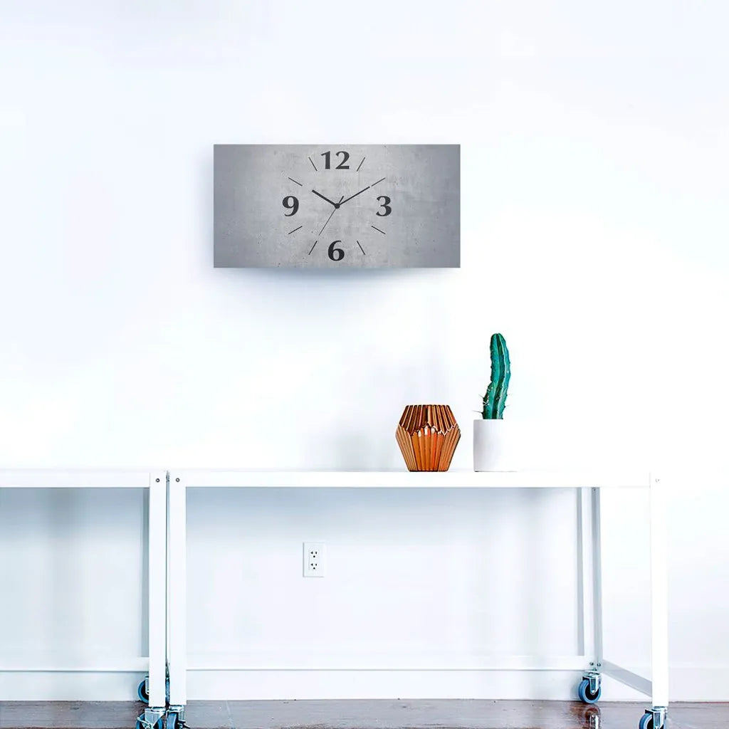  ARTland Wanduhr, Gebogen Quarzuhr - Schwarzer Zeiger Grauer Betonoptik Größe: 60x30 Cm