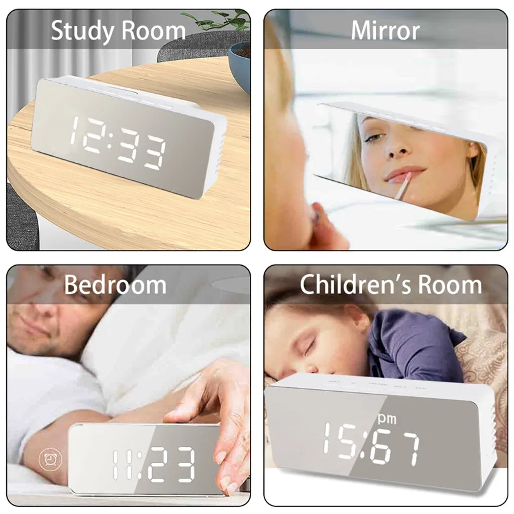  LED Spiegel Digitaler Wecker, Desktop USB Elektronisches Thermometer Am Bett Digitaler Wecker