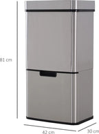  HOMCOM Mülleimer Abfalleimer Mit Sensor 72 L Mülltrennsystem 3 Fächer Edelstahl Silber 42 X 30 X 81 Cm