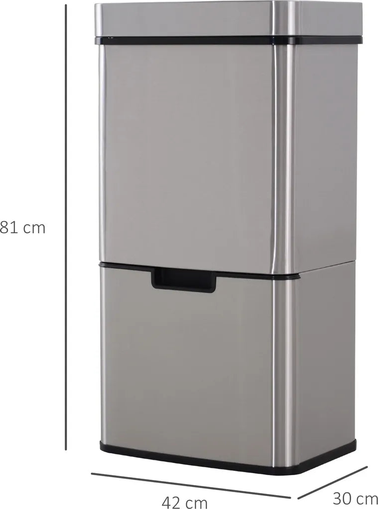  HOMCOM Mülleimer Abfalleimer Mit Sensor 72 L Mülltrennsystem 3 Fächer Edelstahl Silber 42 X 30 X 81 Cm