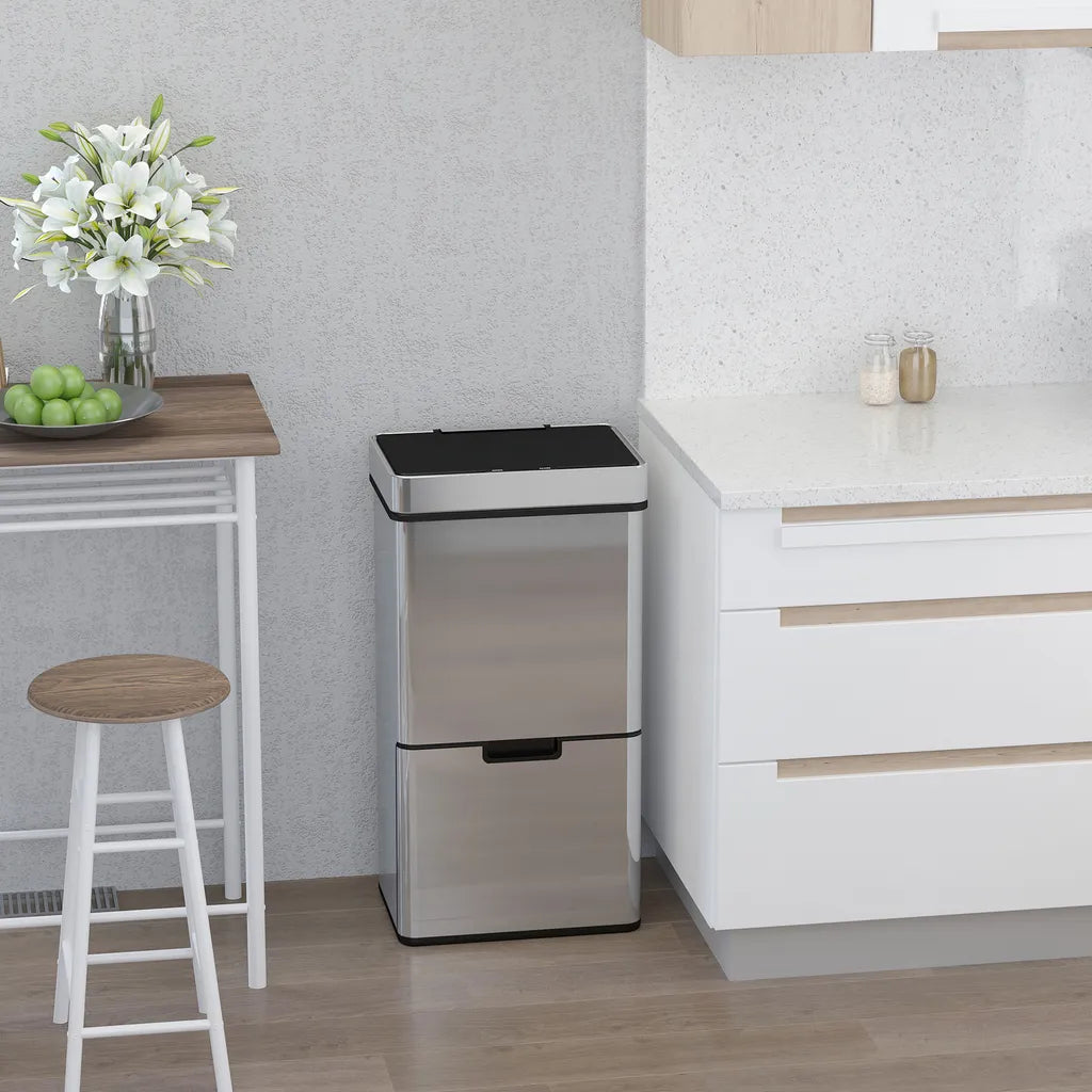  HOMCOM Mülleimer Abfalleimer Mit Sensor 72 L Mülltrennsystem 3 Fächer Edelstahl Silber 42 X 30 X 81 Cm