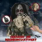  Outsunny 83cm Halloween Dekoration Geisterpuppe Mit Spezialeffekten Und Soundfunktion Rote Augen Mit Leuchtern Motorisierte Räder Horrorpuppe