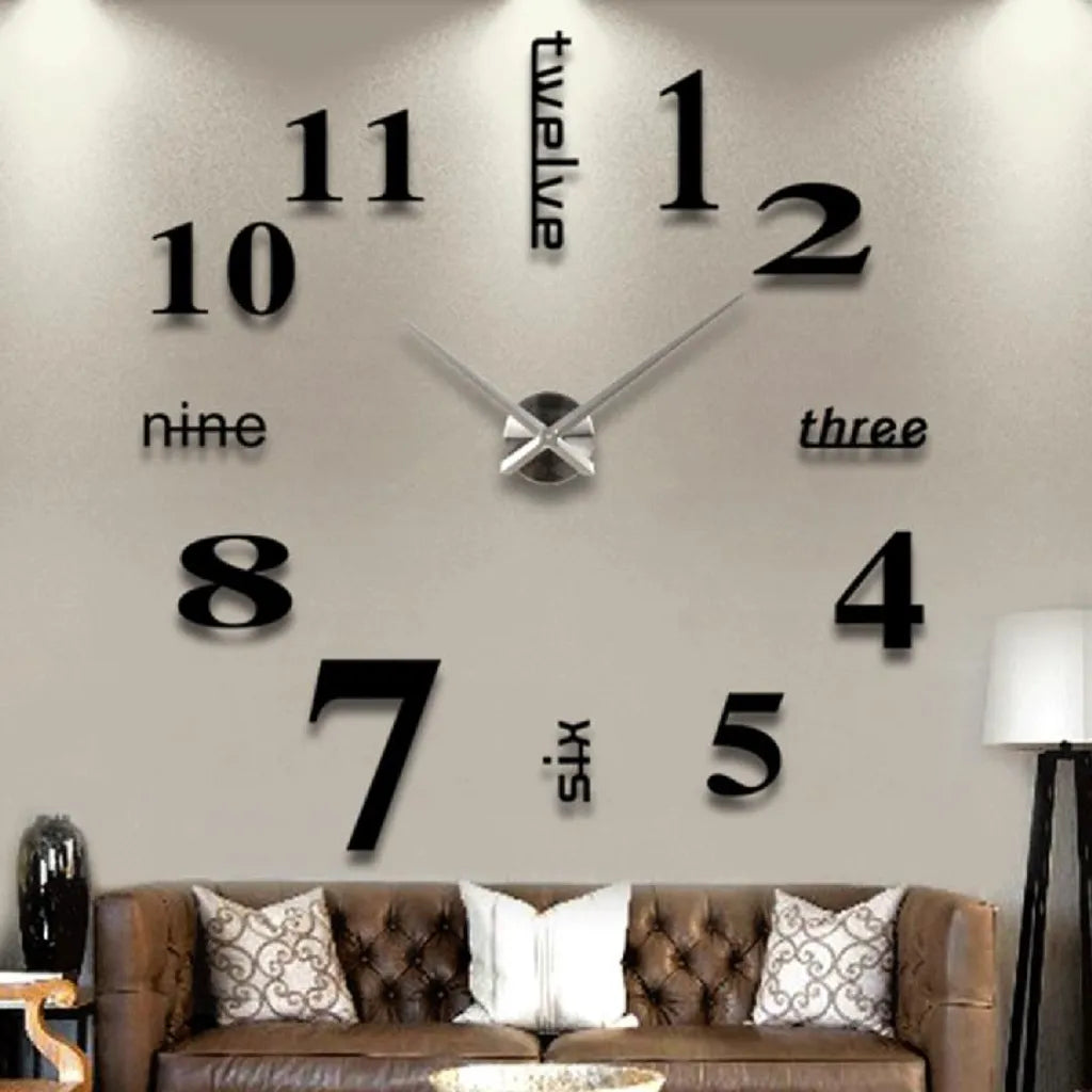  Moderne Mute DIY Große Wanduhr 3D Aufkleber Home Office Decor Geschenk (Silber)