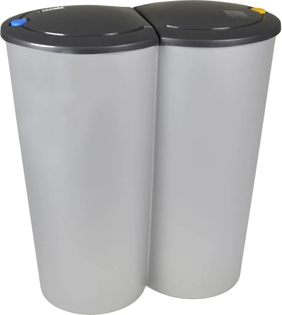  Deuba Mülleimer 50 L Duo 2fach Trennsystem 2x25L Druckknopf-Automatik Küche Abfalleimer Müllbehälter Mülltrennung Büro, Farbe:schwarz - Black - Noir