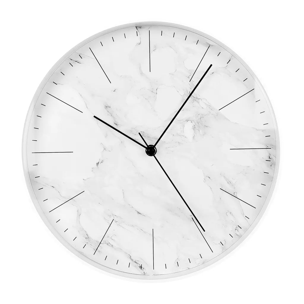  SELVA Wanduhr, Quarzuhr, Weißes Kunststoff-Gehäuse, Zifferblatt In Marmor-Optik, Strichindexe, Schwarze Zeiger, Durchmesser 31,5 Cm