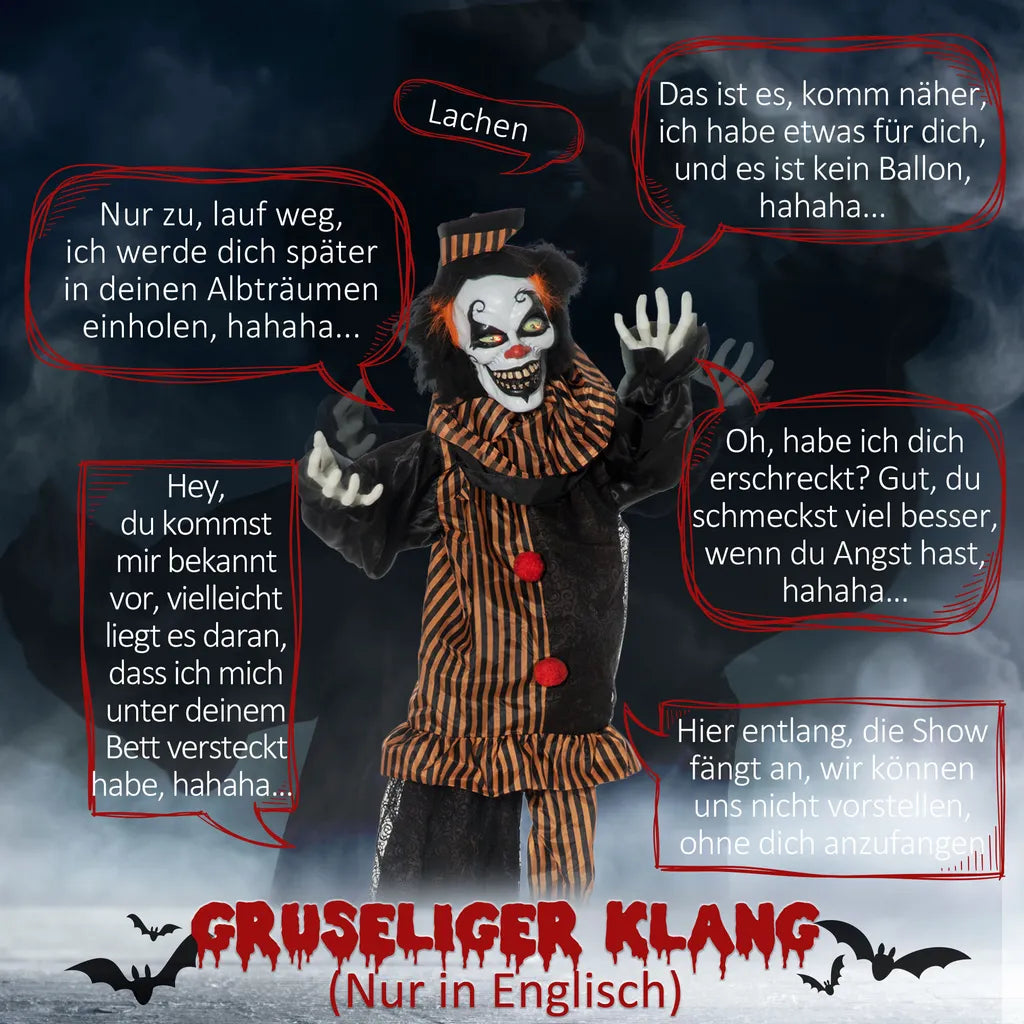  Outsunny 1,7m Halloween Dekoration Horror-Clown Mit Spezialeffekten Und Soundfunktion Rote Augen Mit Leuchtern Gruselige Clown