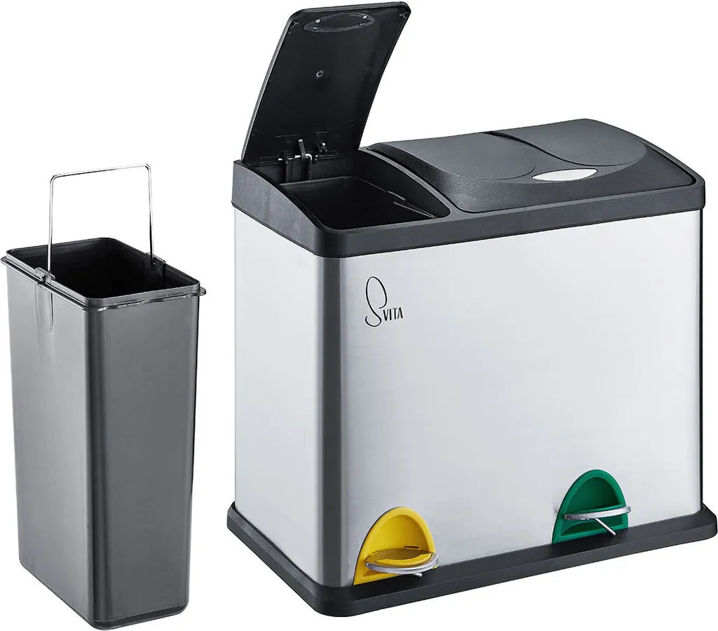  SVITA TC2 Combo26 Papierkorb Mülleimer Mülltrennung Edelstahl 8L+18L Silber