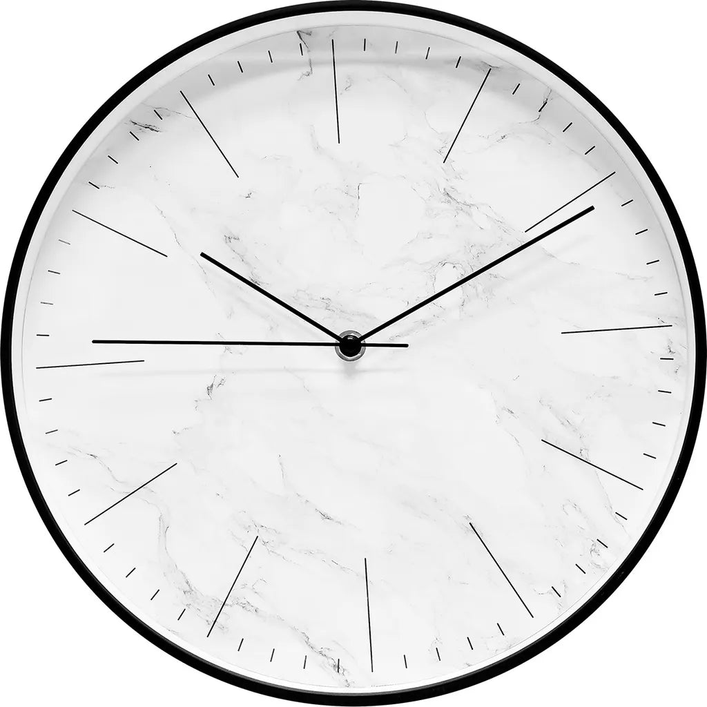  SELVA Wanduhr, Quarzuhr, Schwarz, Marmor, Strichindexe, Schwarze Zeiger, Ø 31,5 Cm