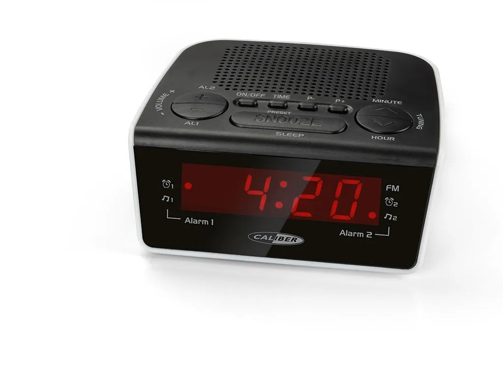  Caliber Alarm Clock Radio Mit FM -Radio Und Doppelalarm - Digitaler Wecker Mit Rotem Display - Weiß (HCG015)