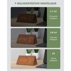  Wecker Digitaler LED Wecker Uhr Holz,mit Sprachsteuerung/Datum/Temperatur Und Luftfeuchtigkeit, Braun