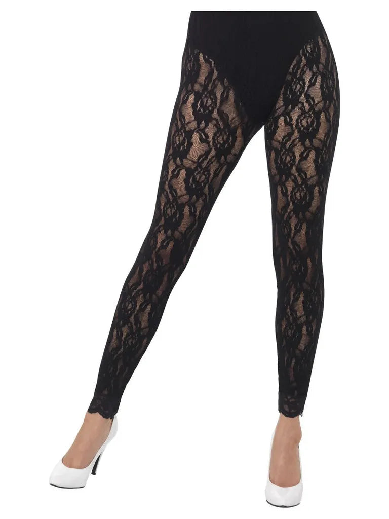 Smiffys Halbdurchsichtige Damen-Leggings Mit Rosenmuster Schwarz