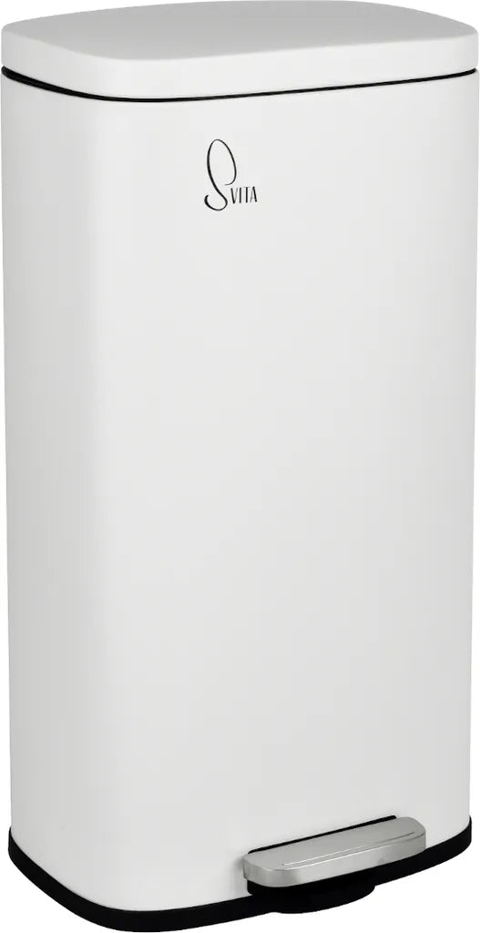  SVITA TQ30 Mülleimer Weiß 30L Treteimer Abfallbehälter Softclose Deckel Mit Inneneimer Edelstahl