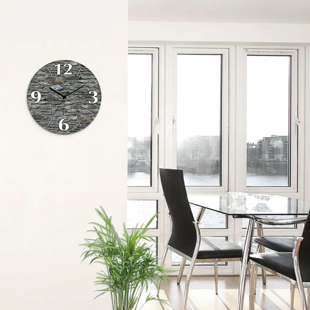  ARTland Glas Wanduhr Funkuhr - Schwarzer Zeiger Schiefermauer Größe: 30x30 Cm