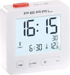 Pearl Digitaler Reise Funkwecker Mit Thermometer & Datum Beleuchtetes XL Display Weiss