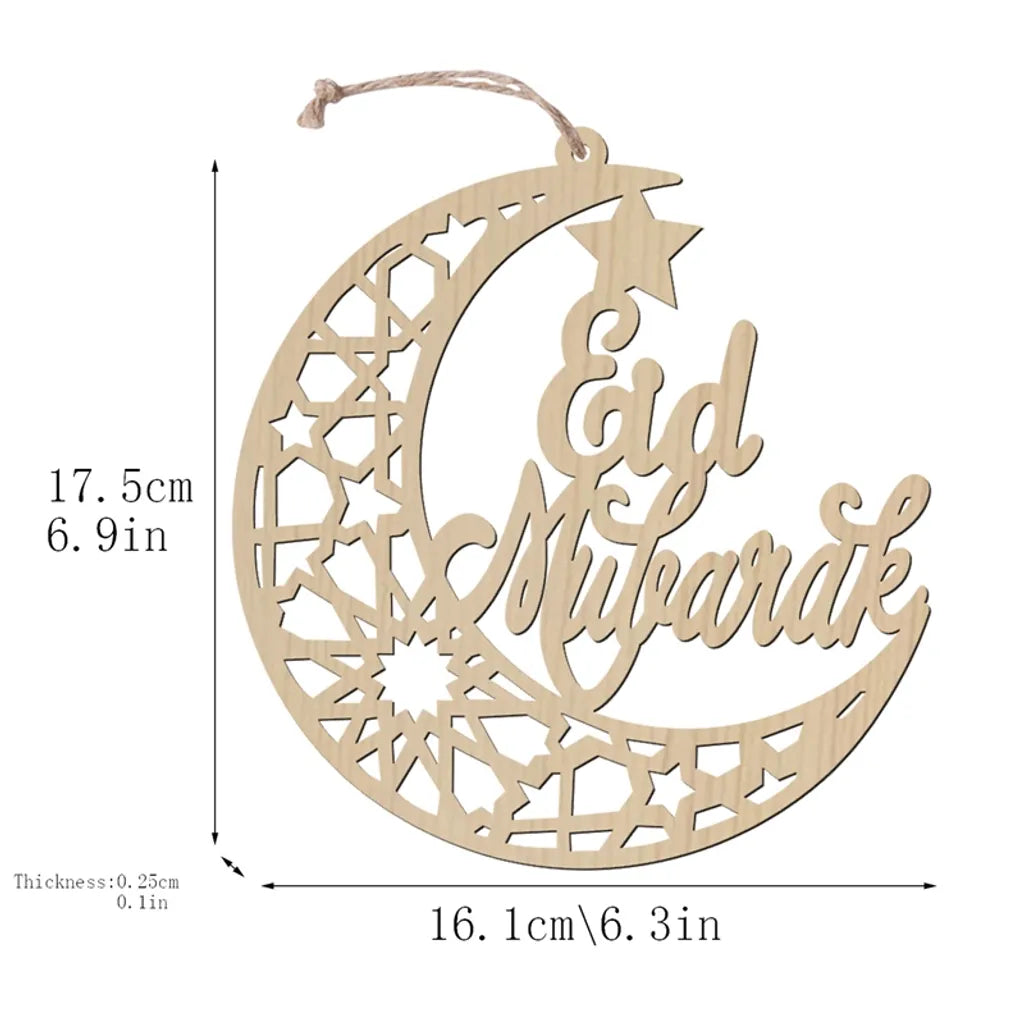  4 Stücke Holz Anhänger Ornament Ramadan Mubarak Eid Kareem Dekoration Mond Sterne Wind Licht Form Anhänger Ornament Für Ramadan Dekorationen