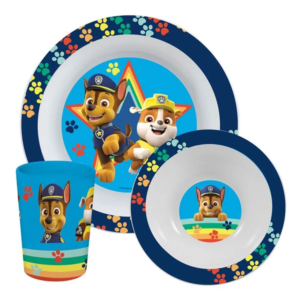  P:os Frühstücksset Paw Patrol (Teller, Schale Trinkglas) 3teilig, Blau, 3-teilig (1 Set)