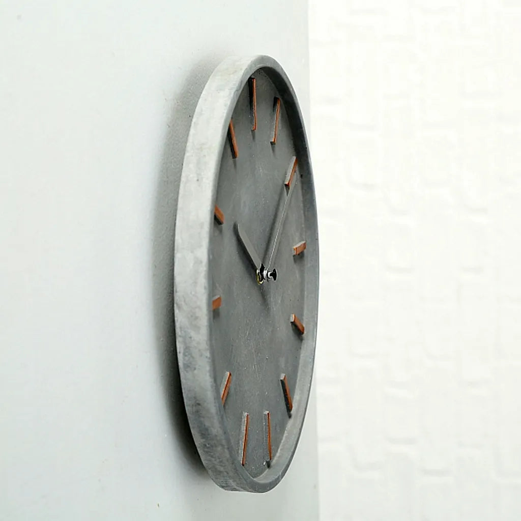  LS-LebenStil Vintage Wanduhr Beton Grau Kupfer 28cm Rund Schwarze Zeiger Quarzuhr Küchenuhr
