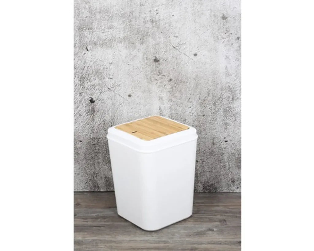  Schwingdeckeleimer 7 Liter Weiß/Bambus