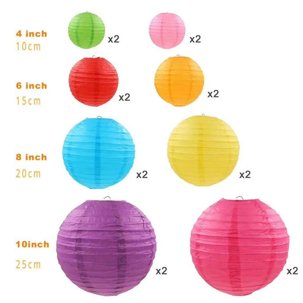  16 Pcs Bunte Papierlaternen (Multicolor, Größe Von 4", 6", 8", 10) Papier Hängende Dekorationen Ball Laternen Lampen Für Home Decor, Parteien Und Hochzeiten