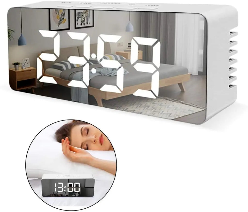  LED Spiegel Digitaler Wecker, Desktop USB Elektronisches Thermometer Am Bett Digitaler Wecker