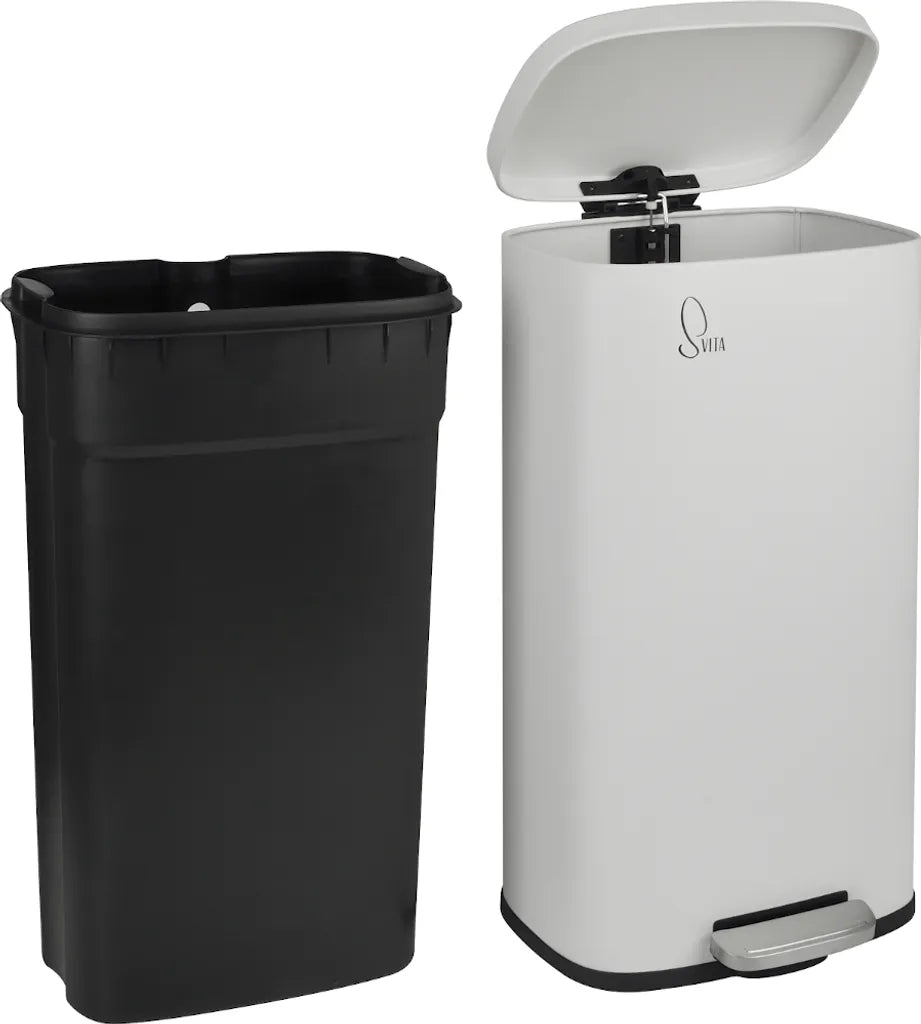  SVITA TQ30 Mülleimer Weiß 30L Treteimer Abfallbehälter Softclose Deckel Mit Inneneimer Edelstahl