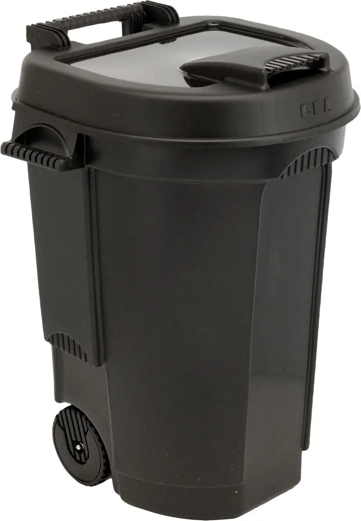  Abfallcontainer 110 L Mit Deckel - Fahrbar Mit Rollen - Stabile Und Robuste Abfalltonne In Schwarz