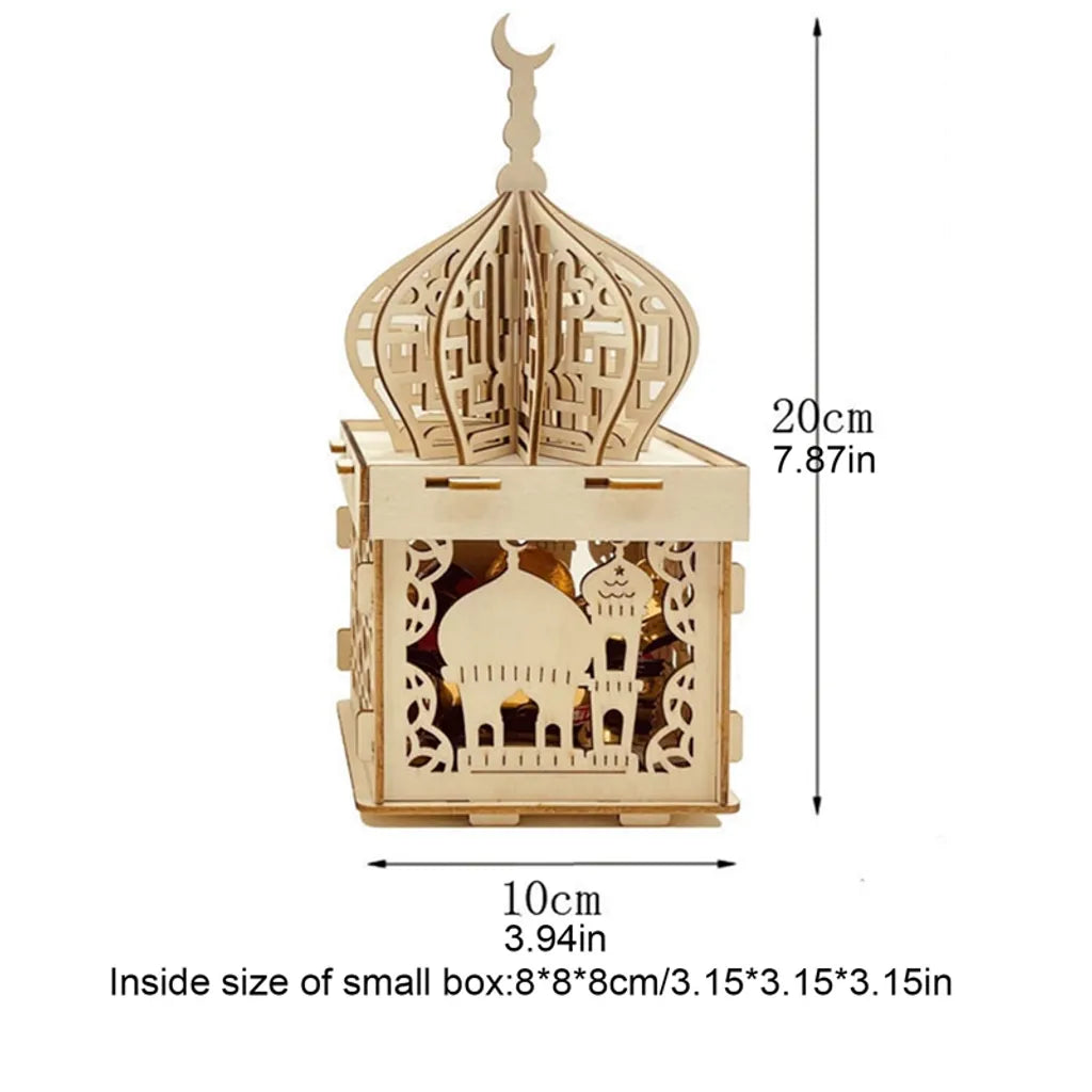 3 Stück Ramadan Dekoration Laterne LED Holz Stereo Palace Lampe Eid Mubarak Dekorative Laterne Ramadan Kareem Muslim Islam Party