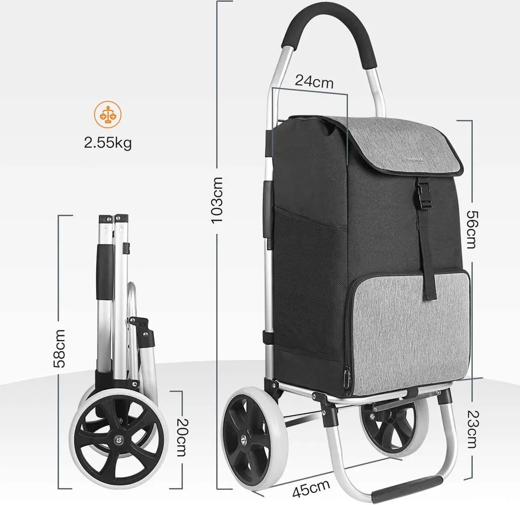  Inateck Einkaufstrolley Mit Großer Ladekapazität Und Wärmedämmungstasche, Leichte Einkaufstasche Mit Rollen, Max. Belastbarkeit 45 Kg, 45L, Schwarz
