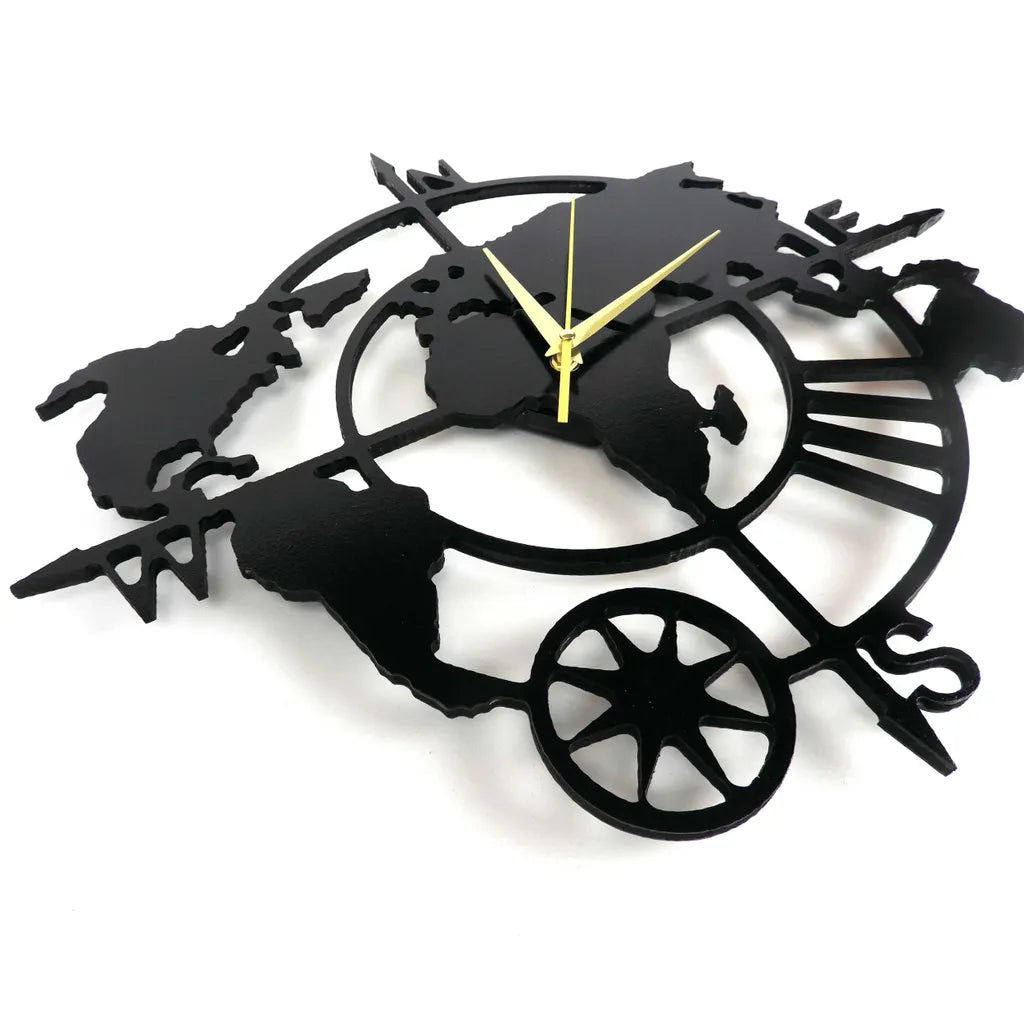  Silent Wanduhr Weltkarte Original Holzdekor
