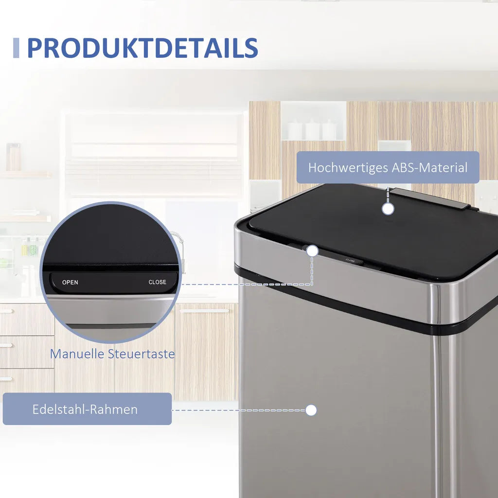  HOMCOM Mülleimer Abfalleimer Mit Sensor 72 L Mülltrennsystem 3 Fächer Edelstahl Silber 42 X 30 X 81 Cm