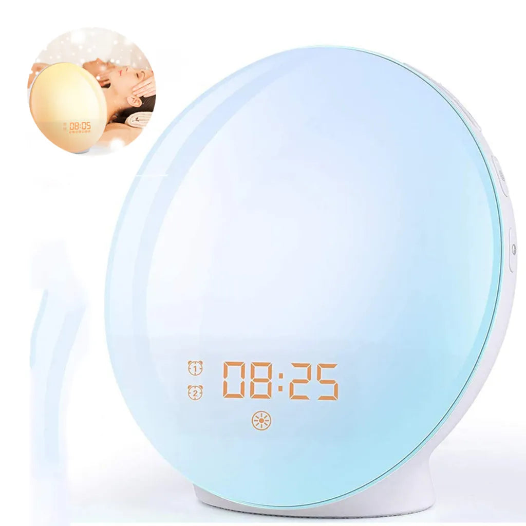  Lichtwecker LED Wake Up Light, Wecker Mit Sonnenaufgangssimulation, Tageslichtwecker FM Radio Wecker Mit Licht 7 Farben, 7 Wecktöne Wecker Kinder Alarm Clock Digital Uhr Nachtlicht Nachttischlampe [Energieklasse A++]