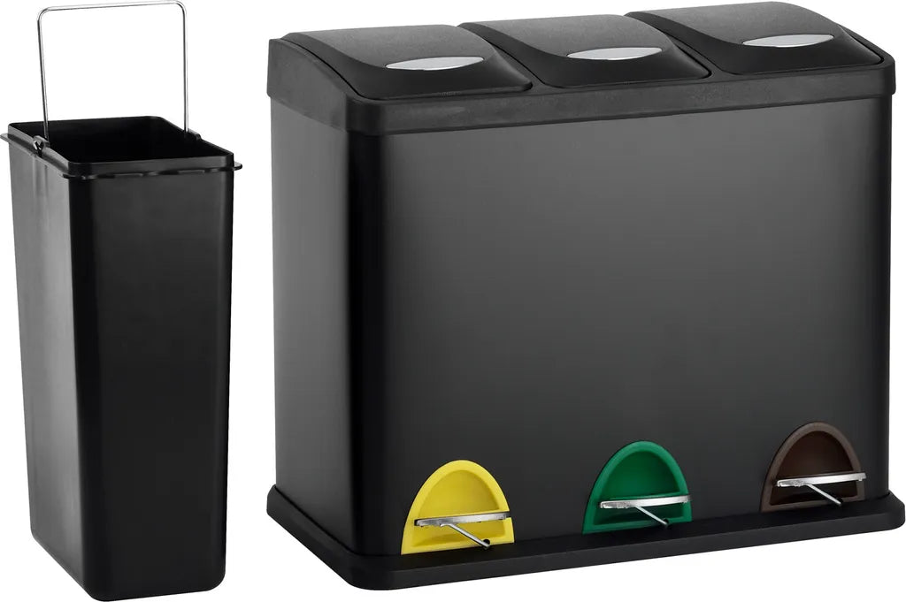  SVITA TC3X8 24 L Treteimer Abfalleimer Mülleimer Pulverbeschichteter Stahl Schwarz