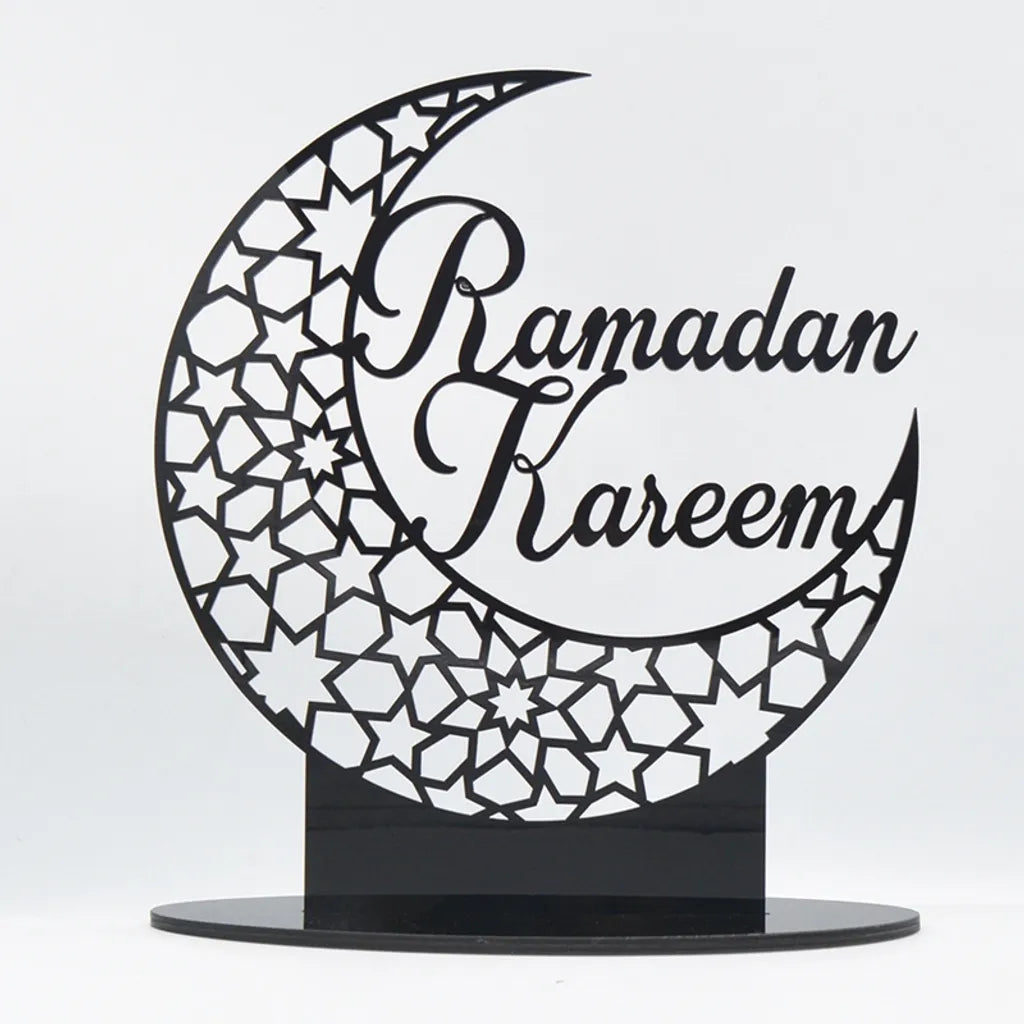  2x Ramadan Eid Mubarak Dekorationen Eid Mubarak Acryl Ornamente Mond Sterne,Muslim Festival Dekorationen, Schwarz