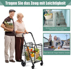  COSTWAY Klappbarer Einkaufstrolley, Einkaufswagen Mit Universalrädern & Doppelkorb, 48L+10L, Tragbarer Handwagen Mit Verstellbarer Griff, Rollwagen Allzweckwagen Für Wäsche Einkaufen Gepäck (Schwarz)