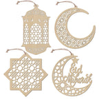  4 Stücke Holz Anhänger Ornament Ramadan Mubarak Eid Kareem Dekoration Mond Sterne Wind Licht Form Anhänger Ornament Für Ramadan Dekorationen
