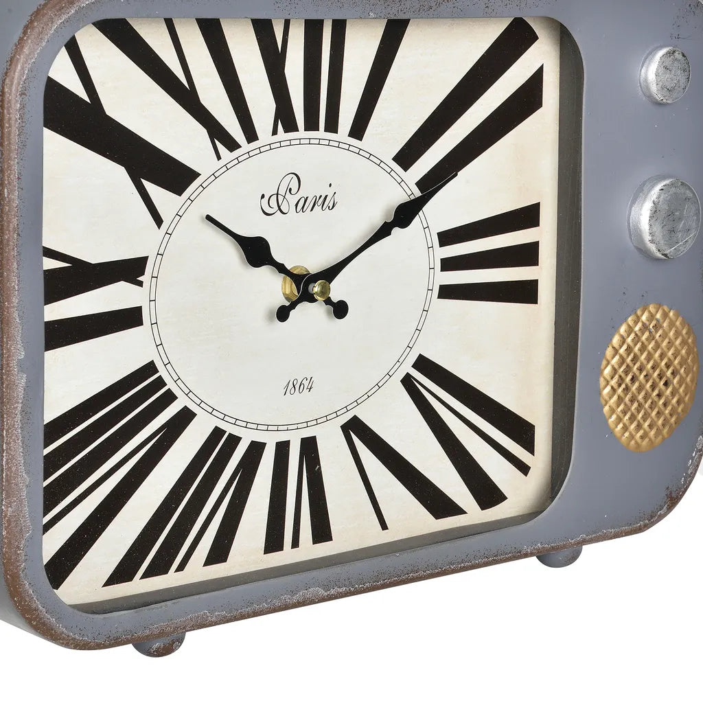  [en.casa]® Wanduhr Alter Fernseher Mit Analoger Anzeige - 33 X 5 X 27 Cm - Mehrfarbig - Glas