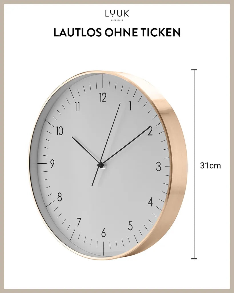  LUUK LIFESTYLE Große Quarz-Wanduhr, Leisem, Nicht Tickendem Uhrwerk, Nordisches Design, Innendekoration Für Wohnzimmer, Küche, Schlafzimmer, Farbe Weiß Und Gold