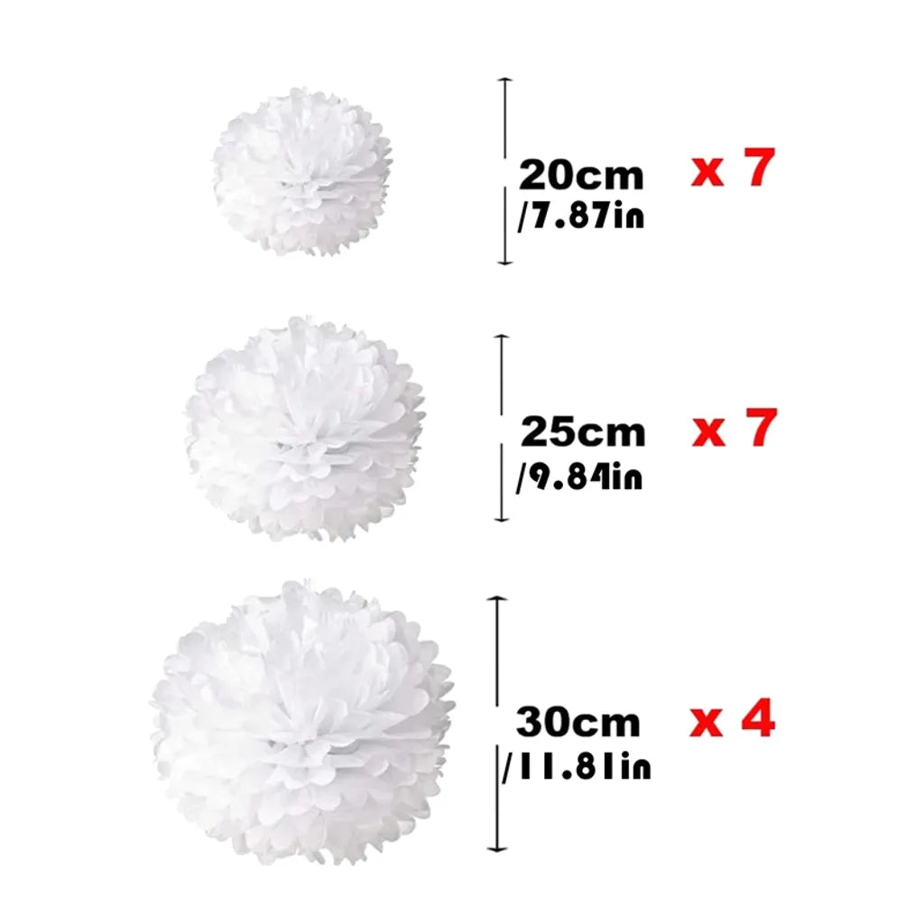  18x Weiß Deko Seidenpapier Pompoms, Papier Blumen Poms Papier, Hochzeitsdeko, Vintage Laternen, Kommunion Deko Zum Geburtstag